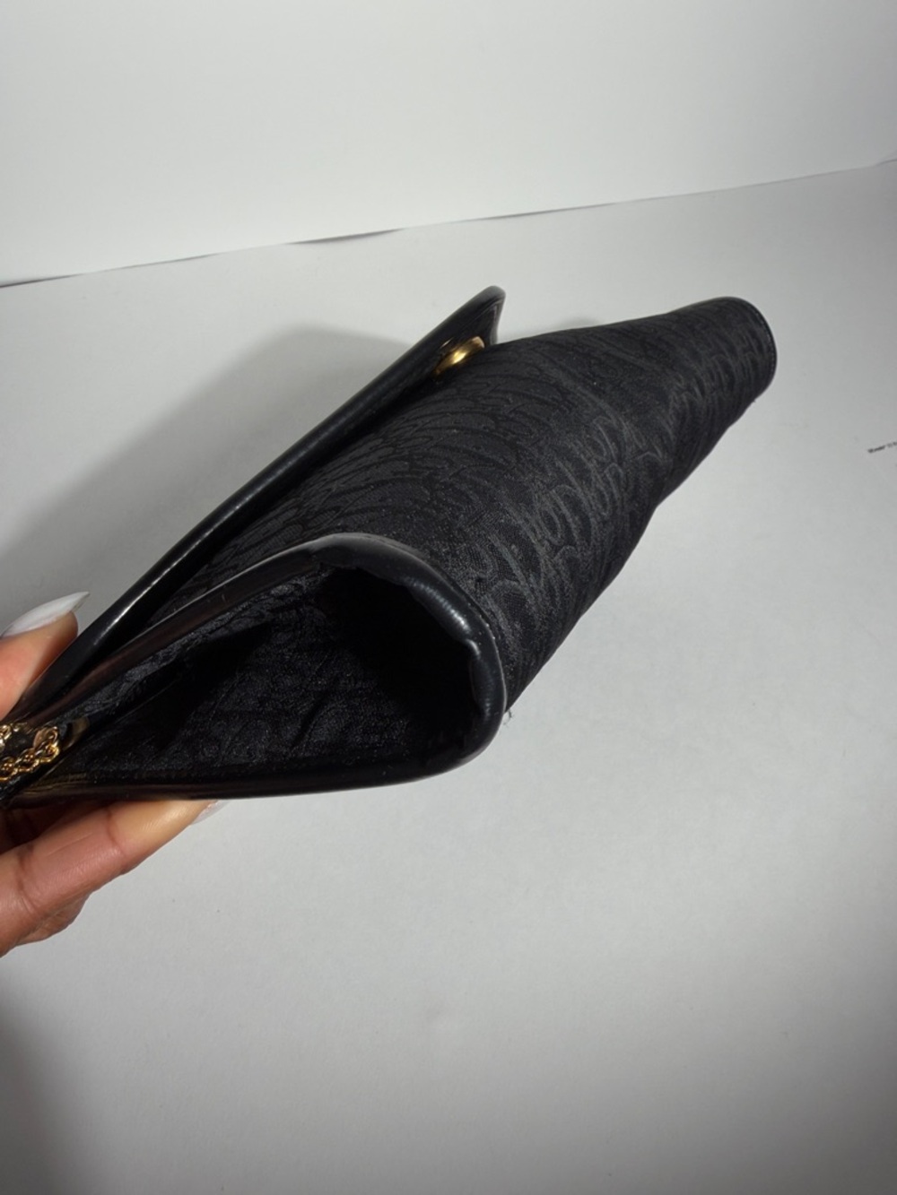 Pre-Love Christian Dior Trotter Canvas  Black Envelope Crossbody with Gold Chain - Picture 10 of 17